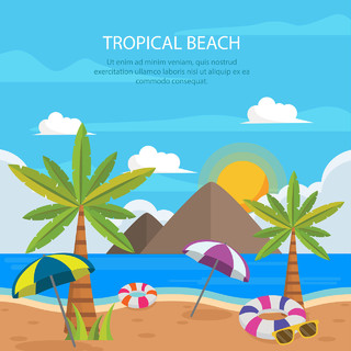 夏日热带植物沙滩度假伞海边椰子树png素材